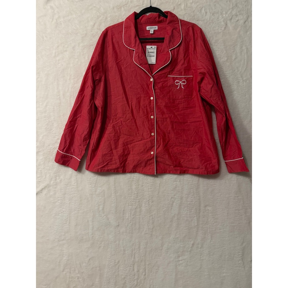 Nordstrom Womens‎ Red Chambray Cotton Pajama Top Bow Detail XL NO495797MI